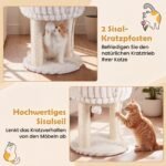 Kompaktiška kačių draskyklė su minkšta poilsio platforma ir sizalio stulpais (Smėlio spalvos) – Paveikslėlis 3