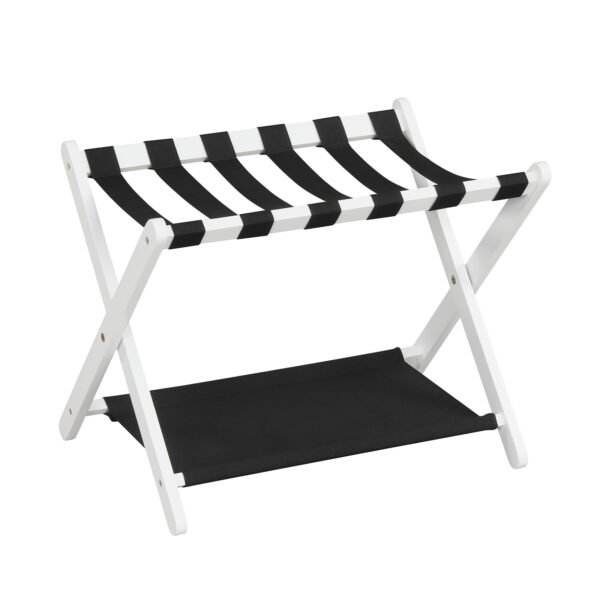Lagaminų stovas ergonomiškas sulankstomas su papildoma lentyna (Balta)