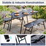 Lauko baldų komplektas metalinis patvarus 3 dalių su stalu ir suoliukais (Juoda) – Paveikslėlis 4