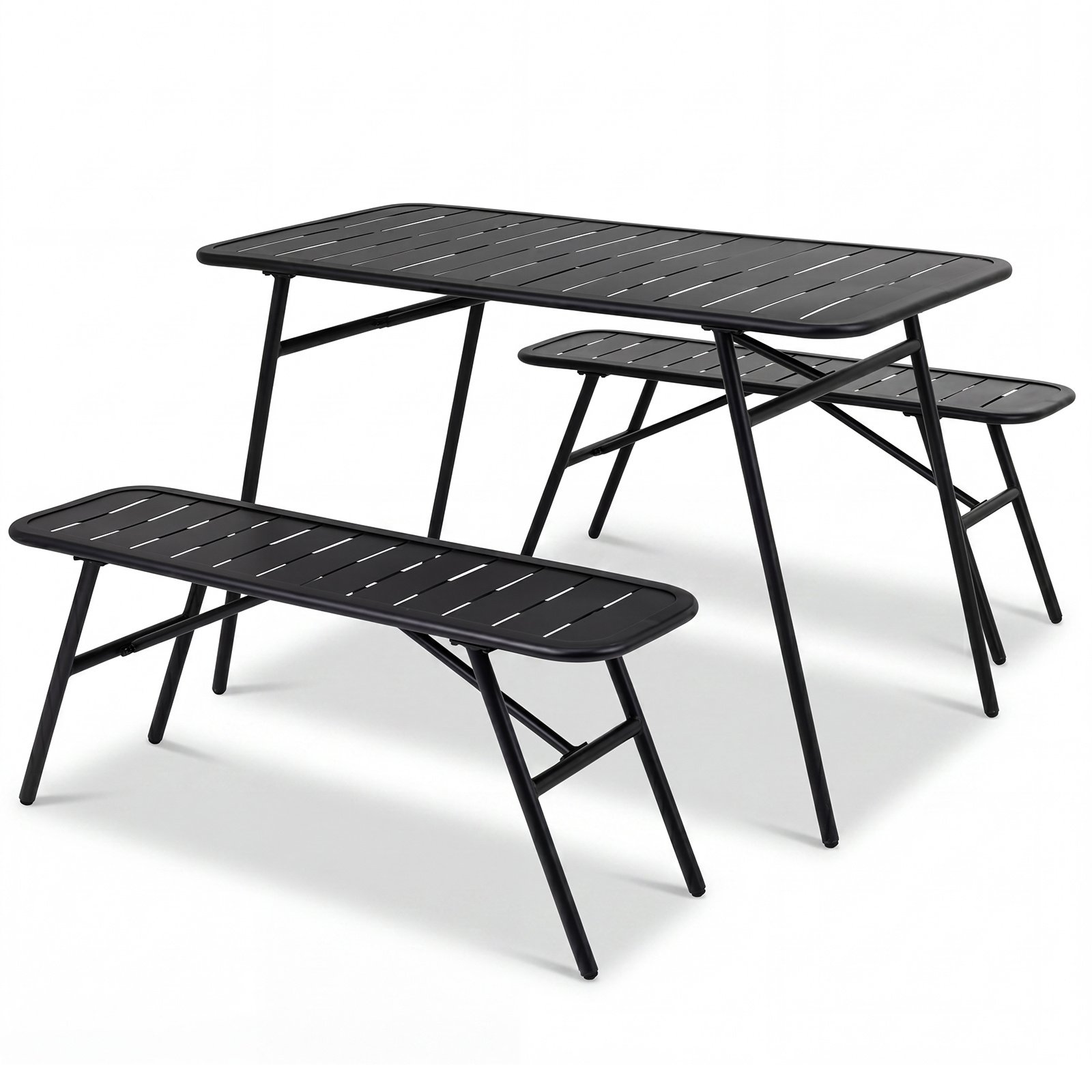 Lauko baldų komplektas metalinis patvarus 3 dalių su stalu ir suoliukais (Juoda) Lauko baldų komplektas metalinis patvarus 3 dalių su stalu ir suoliukais (Juoda)