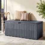 Lauko daiktadėžė 680 l talpos su suoliuku ir hidrauliniu atidarymu (Pilka) – Paveikslėlis 2