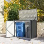 Lauko šiukšlių konteinerių dėžė dviem konteineriams, rakinama, atveriamu dangčiu – Paveikslėlis 9