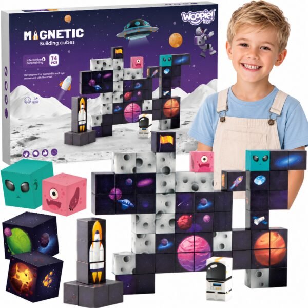 Magnetinės konstravimo kaladėlės kosmoso tema 74 elementai