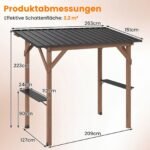 Medinė grilio pavėsinė su šoninėmis lentynomis ir šlaitiniu metaliniu stogu (Ruda + Juoda) – Paveikslėlis 2
