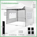 Palapinė-paviljonas 3x3 m greitai surenkama su reguliuojamu aukščiu (Balta) – Paveikslėlis 2