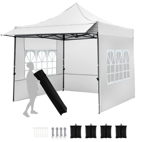 Palapinė-paviljonas 3x3 m greitai surenkama su reguliuojamu aukščiu (Balta)