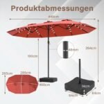 Platus dvigubas saulės skėtis su integruotu LED apšvietimu (Oranžinė) – Paveikslėlis 3