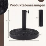Skėčio stovas apvalus su 12 kg pagrindu 38/48 mm kotams (Juoda) – Paveikslėlis 2