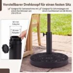 Skėčio stovas apvalus su 12 kg pagrindu 38/48 mm kotams (Juoda) – Paveikslėlis 4