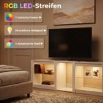 TV spintelė su RGB apšvietimu, reguliuojamomis stiklo lentynomis ir TV iki 75 colių – Paveikslėlis 4