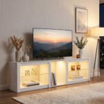 TV spintelė su RGB apšvietimu, reguliuojamomis stiklo lentynomis ir TV iki 75 colių – Paveikslėlis 7