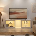 TV spintelė su RGB apšvietimu, reguliuojamomis stiklo lentynomis ir TV iki 75 colių – Paveikslėlis 8