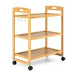 Universalus mobilus vežimėlis su 3 bambuko lentynomis (Natūrali)