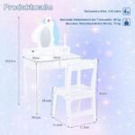 Vaikiškas kosmetinis staliukas 2in1 su nuimamu veidrodžiu ir LED apšvietimu (Balta) – Paveikslėlis 2