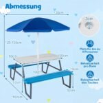Vaikiškas pikniko stalas su suolais ir reguliuojamu skėčiu nuo saulės (Mėlyna ir balta) – Paveikslėlis 2