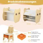 Vaikų veiklos stalas ir kėdė su apverčiama kreidine ir balta lenta  3-in-1 (Natūrali + Balta)