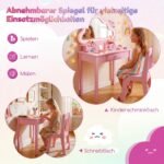 Vaikų kosmetinis staliukas su apšviestu veidrodžiu ir keičiama funkcija (Rožinė) – Paveikslėlis 3