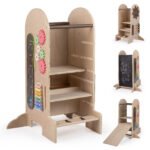 Vaikų mokymosi bokštas Montessori 4 viename daugiafunkcis (Natūrali)