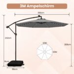 Pakabinamas sodo skėtis Ø350 cm su integruotomis saulės LED lemputėmis (Pilka) – Paveikslėlis 8