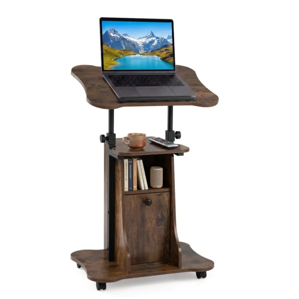 Stalas mobilus ergonomiškas reguliuojamo aukščio ir pakreipiamu stalviršiu (Rusticinė ruda)