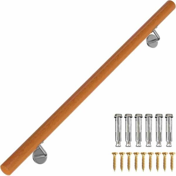 Turėklas 80 cm ilgio buko medienos su nerūdijančio plieno laikikliais (Oranžinė)