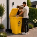 Atliekų konteineris 240 l, geltonas, su guminiais ratais – Paveikslėlis 4
