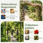 Dekoratyvinė metalinė arka vijokliniams augalams su praplatintu stogu (Juoda) – Paveikslėlis 4