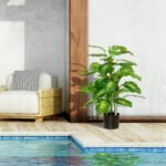Dirbtinis augalas Dieffenbachia 95 cm, vidaus/lauko, su cementiniu vazonu – Paveikslėlis 4