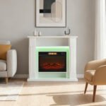 Elektrinis židinys su lentyna dekoracijoms, 1800W, tikroviškas liepsnos efektas – Paveikslėlis 8