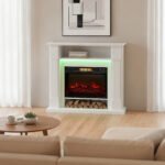 Elektrinis židinys su lentyna dekoracijoms, 1800W, tikroviškas liepsnos efektas – Paveikslėlis 9