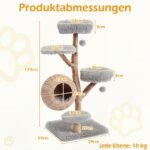 Kačių draskyklė daugiaaukštė 134 cm su integruotu urvu (Pilka) – Paveikslėlis 2