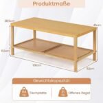 Kavos staliukas medinis su pintine lentyna ir reguliuojamomis kojelėmis (Natūrali) – Paveikslėlis 2