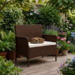Lauko sofa dvivietė su pagalve, rudą rataną imituojanti – Paveikslėlis 3