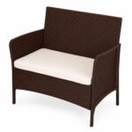 Lauko sofa dvivietė su pagalve, rudą rataną imituojanti – Paveikslėlis 5