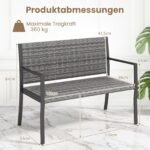 Lauko suoliukas rataninis su atlošu ir porankiais dviem asmenims (Pilka) – Paveikslėlis 2