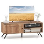 Modernus TV staliukas su uždara spintele ir atviromis lentynomis (Pilkas ąžuolas)