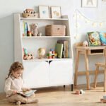 Montessori vaikų lentyna su atviromis ir uždaromis durelėmis (Balta) – Paveikslėlis 2