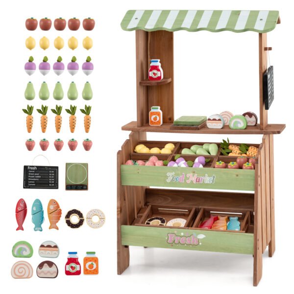 Prekybos staliukas vaikams medinis su svarstyklėmis ir integruota kreidos lenta (Įvairiaspalvis)