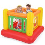 Pripučiama daugiafunkcė žaidimų pilis su batutu ir kamuoliukų baseinu (Raudona)