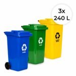 Rūšiavimo konteinerių komplektas 3x240 l iš tvirto HDPE su ratukais
