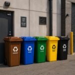 Rūšiavimo konteinerių komplektas 4x240L, HDPE plastiko, su guminiais ratukais – Paveikslėlis 4