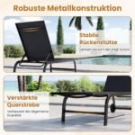 Saulės gultų komplektas 2 dalių su ratukais ir 6 pozicijų atlošu (Juoda) – Paveikslėlis 4
