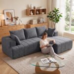 Sofa-lova kampinė L formos išlankstoma čenilinė su kišeninėmis spyruoklėmis – Paveikslėlis 9