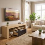 TV spintelė televizoriams iki 65 colių, su reguliuojamomis stiklinėmis lentynomis – Paveikslėlis 8