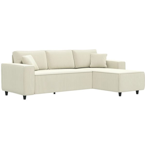 Trijų vietų kampinė sofa su keičiamos pusės šezlongu ir kordiniu audiniu