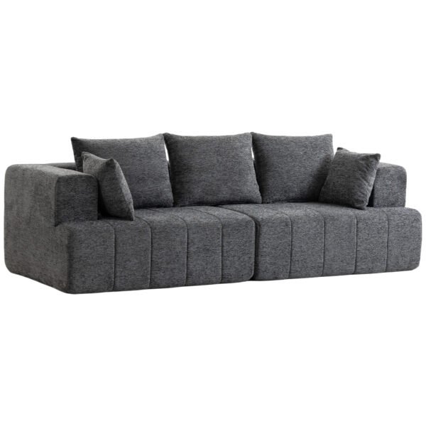 Trivietė šenilinė sofa debesų minkštumu ir patvaria spyruokline sėdima dalimi