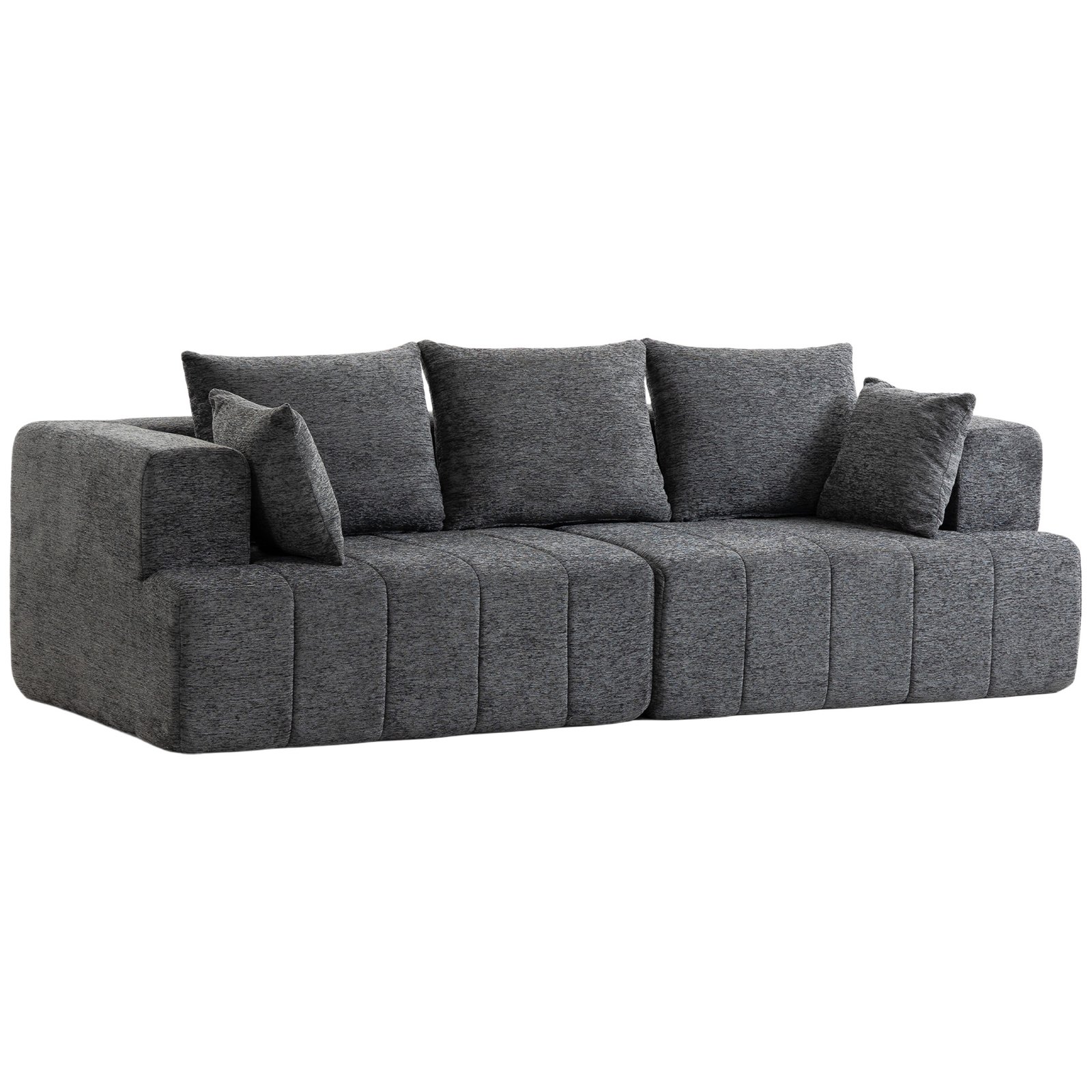 Trivietė šenilinė sofa debesų minkštumu ir patvaria spyruokline sėdima dalimi