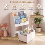 Vaikiška Montessori knygų lentyna su ištraukiamu stalčiumi (Balta) – Paveikslėlis 3