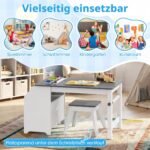 Vaikų kūrybinis stalas su piešimo popieriaus laikikliu ir integruota saugykla (Pilka ir balta) – Paveikslėlis 3