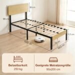 Vienvietė lova 90x200 cm su galvūgaliu ir daiktadėže – Paveikslėlis 3